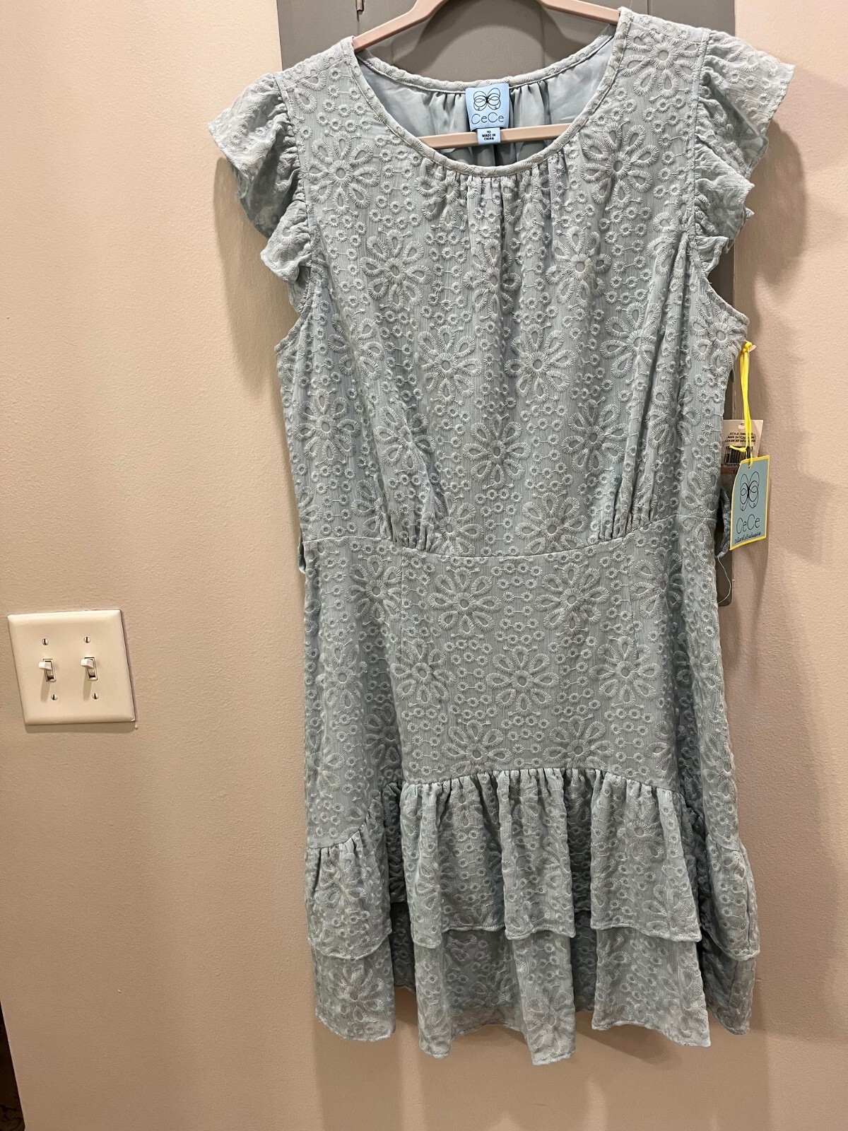 CeCe Chic Aqua Dusk Patterned Ruffle Dress, Size 10, light romantic style