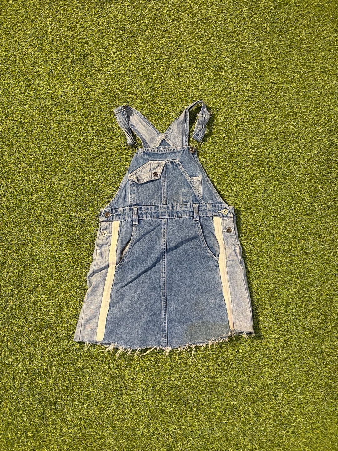 Route 66 Blue Denim Raw Hem Mini Overall Dress