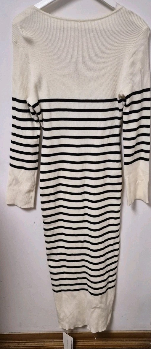 COMMENCE Knitted TURTLE NECK striped Cottagecore Fisherman Sweater Dress NWT XL