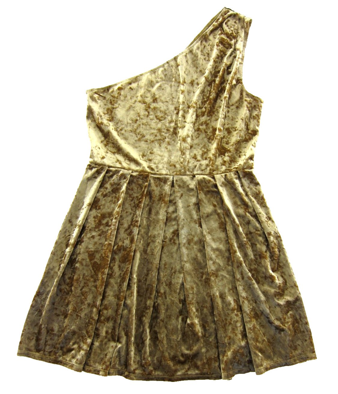 BCBGeneration Gold Velvet Stretch Pleated One Shoulder Sheath Dress Large