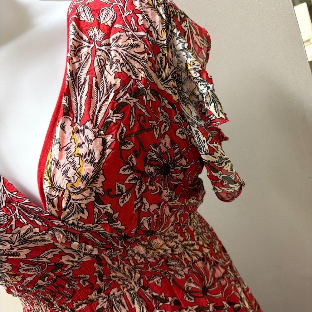 Le Raganne Silk Blend Red Floral Midi Dress
