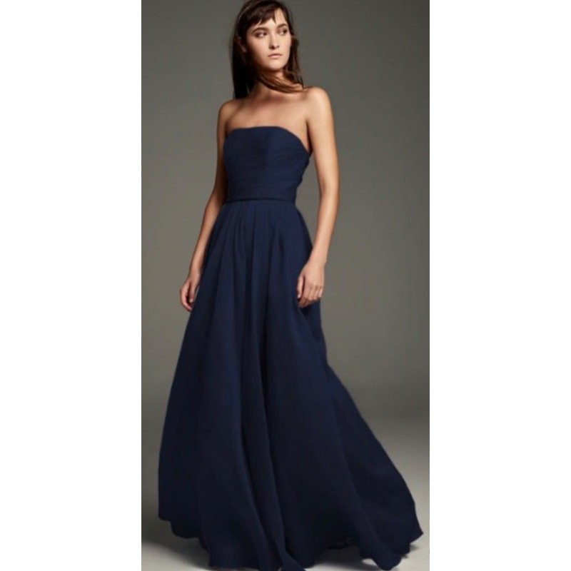 White by Vera Wang Long Bridesmaids dress Strapless Rushed tulle skirt Sz 8