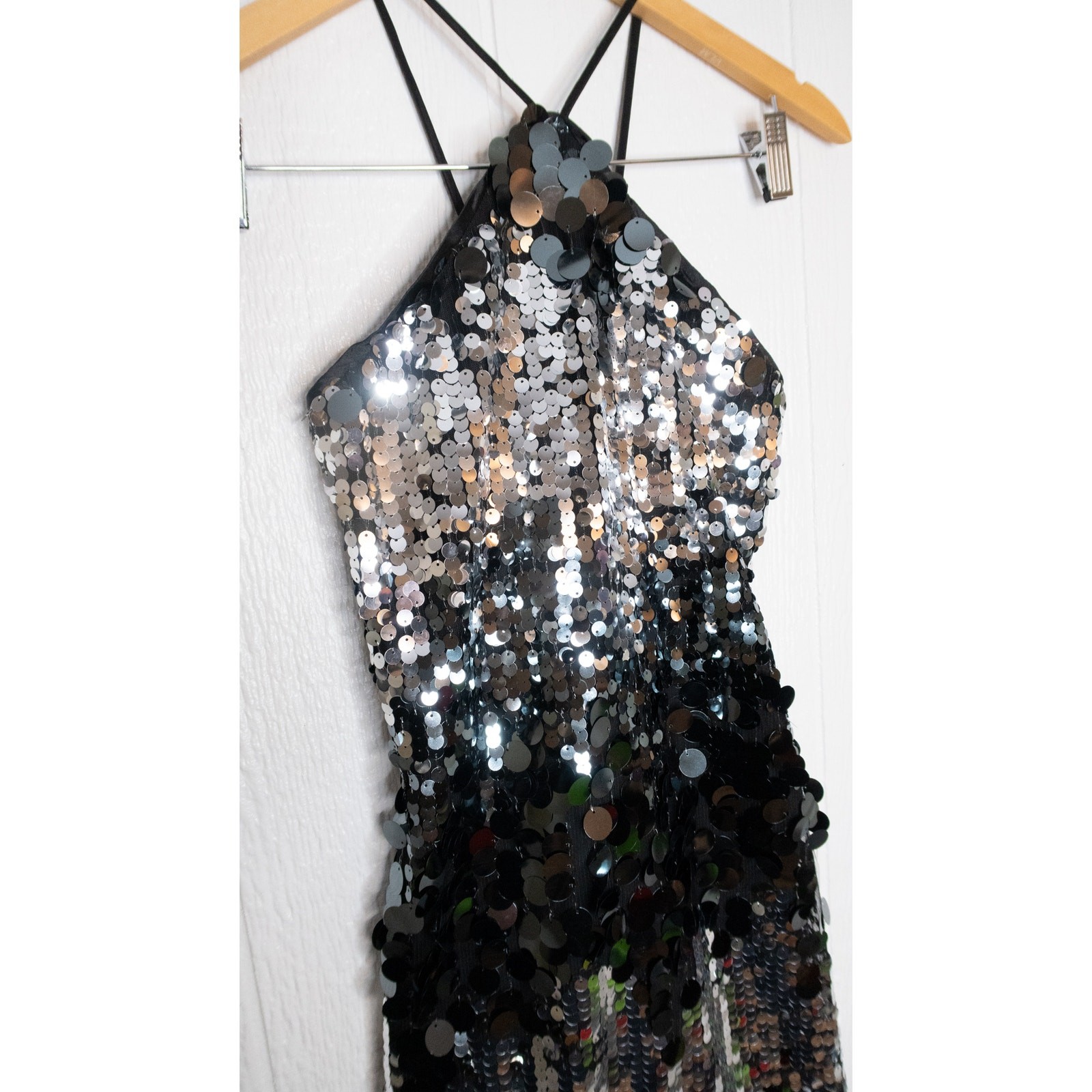 AMYLYNN Silver Austin Sequin Halter-Neck Midi Dress SIZE MEDIUM