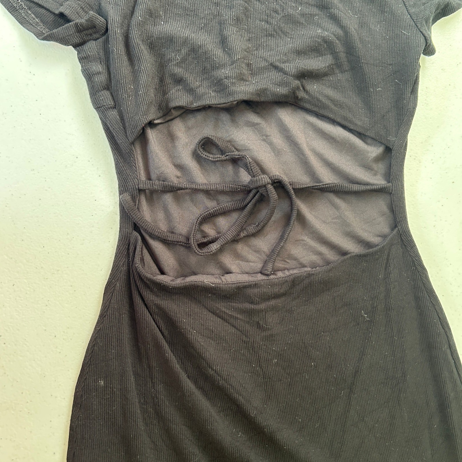 Princess Polly Black Ribbed Open Back Tie Mini Dress Sweetheart Neck US 2