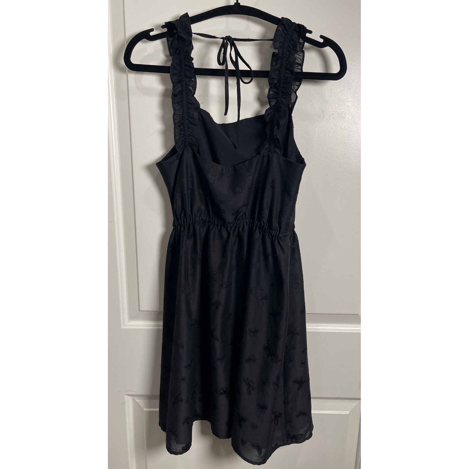 Madewell Black Ruffle Strap Tie-Back Mini Dress Size Small Fit & Flare Feminine