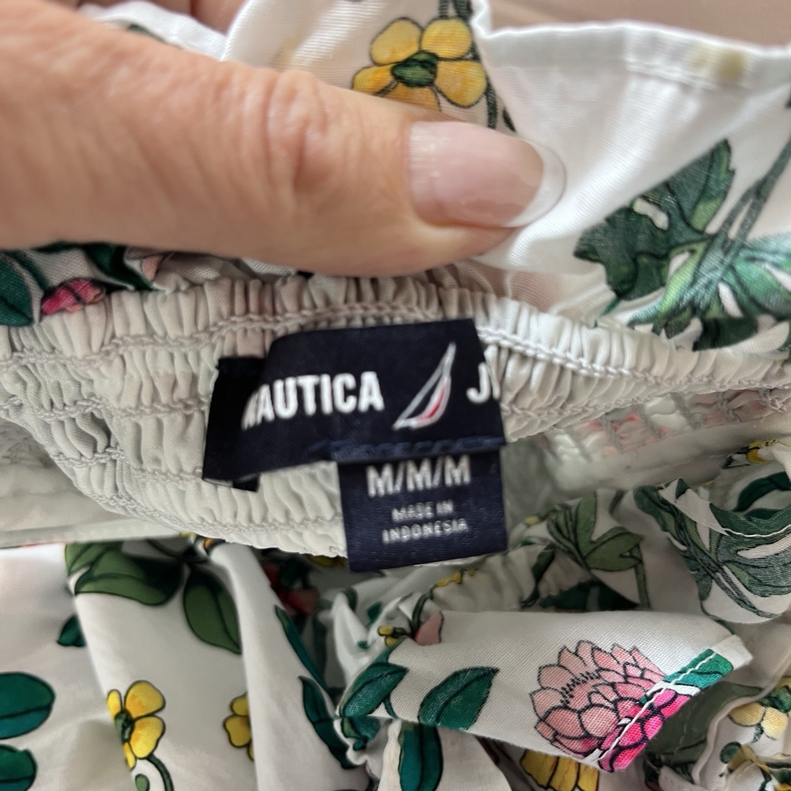 Nautica Jeans Co. Ankle Length Smocked Ruffled Floral Maxi Dress size Medium