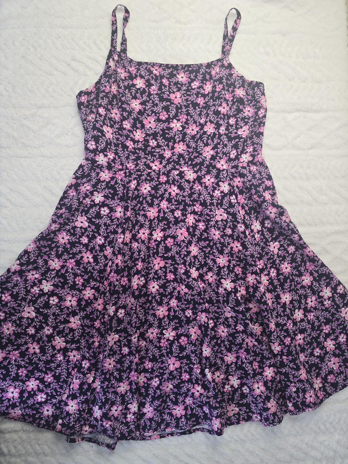 GAP Floral Sundress Navy Pink Ditsy Print Sleeveless Fit Flare Spaghetti Strap M