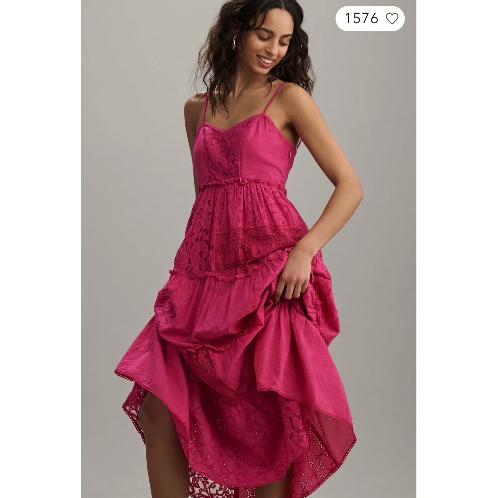 NWT❤️Anthro Bhanuni by Jyoti Sleeveless Patchwork Lace Tiered Midi Dress szS