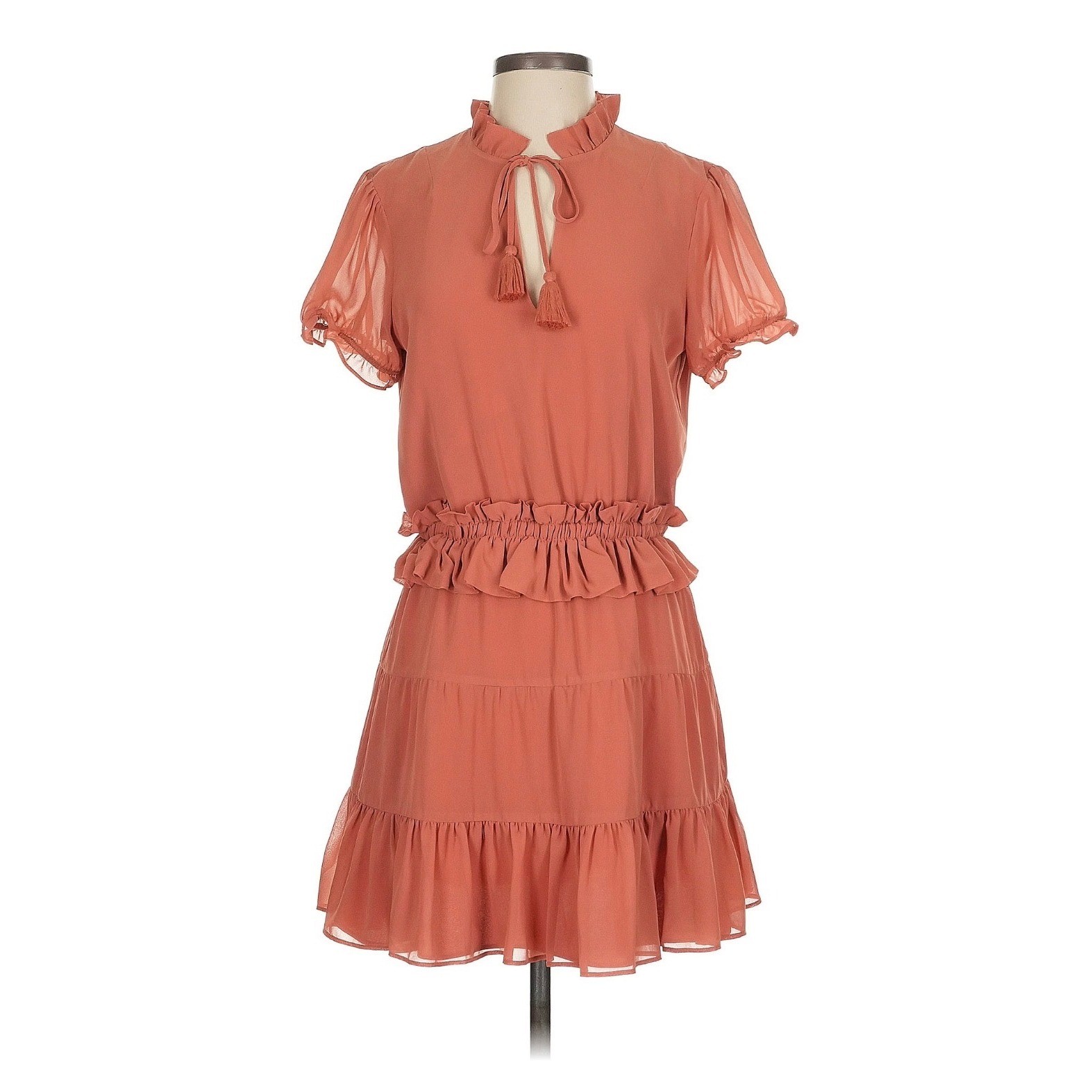 Tularosa Terracotta Rust Orange Ruffle Tiered Mini Dress Tassel Tie Small