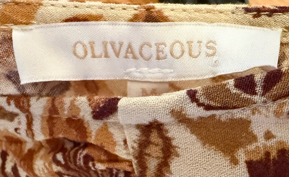Brown Leaf Pattern Tiered Dress By “olivaceous” Size M EUC