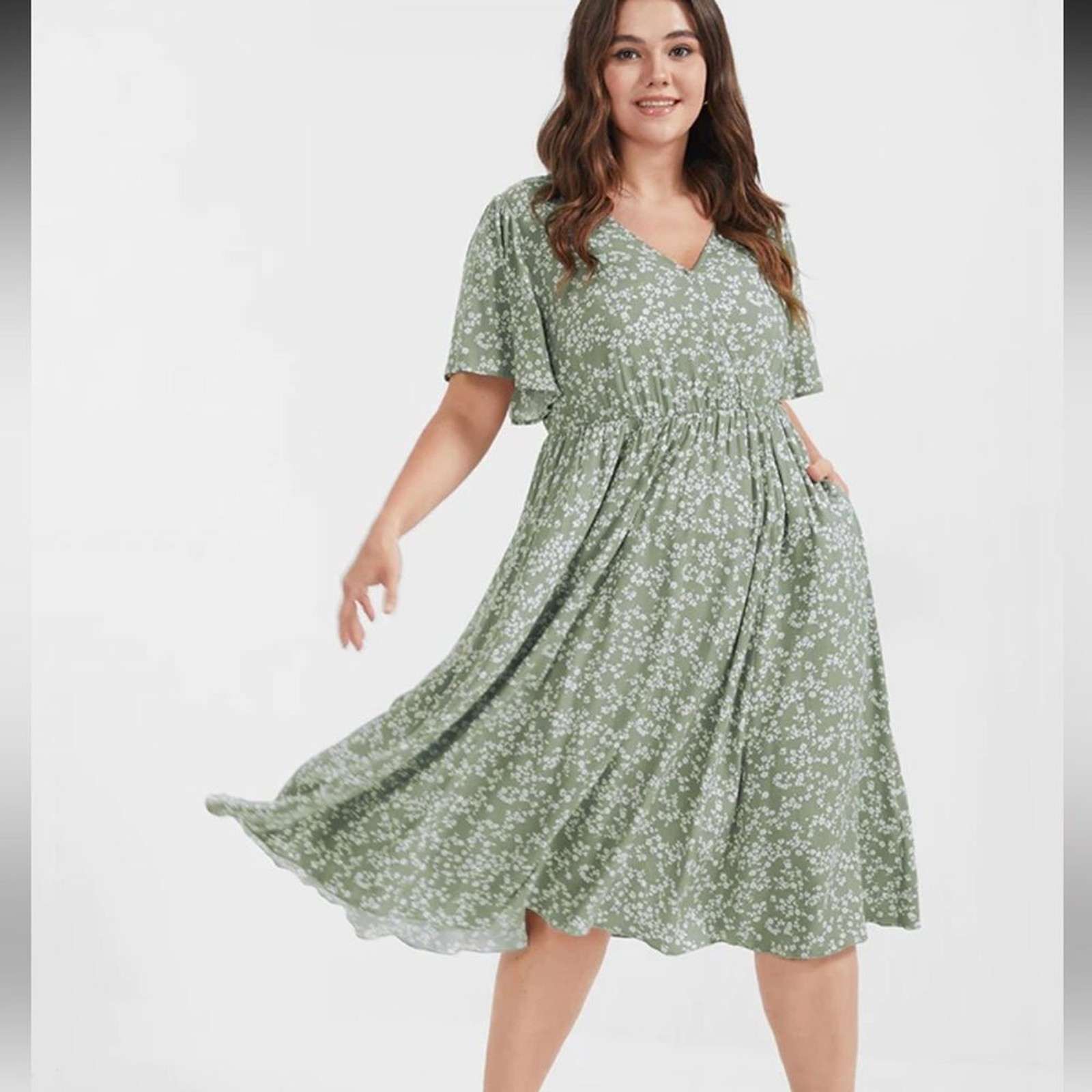 Bloom Dress – Ditsy Floral Elastic Waist Ruffles Pocket Knee Dress