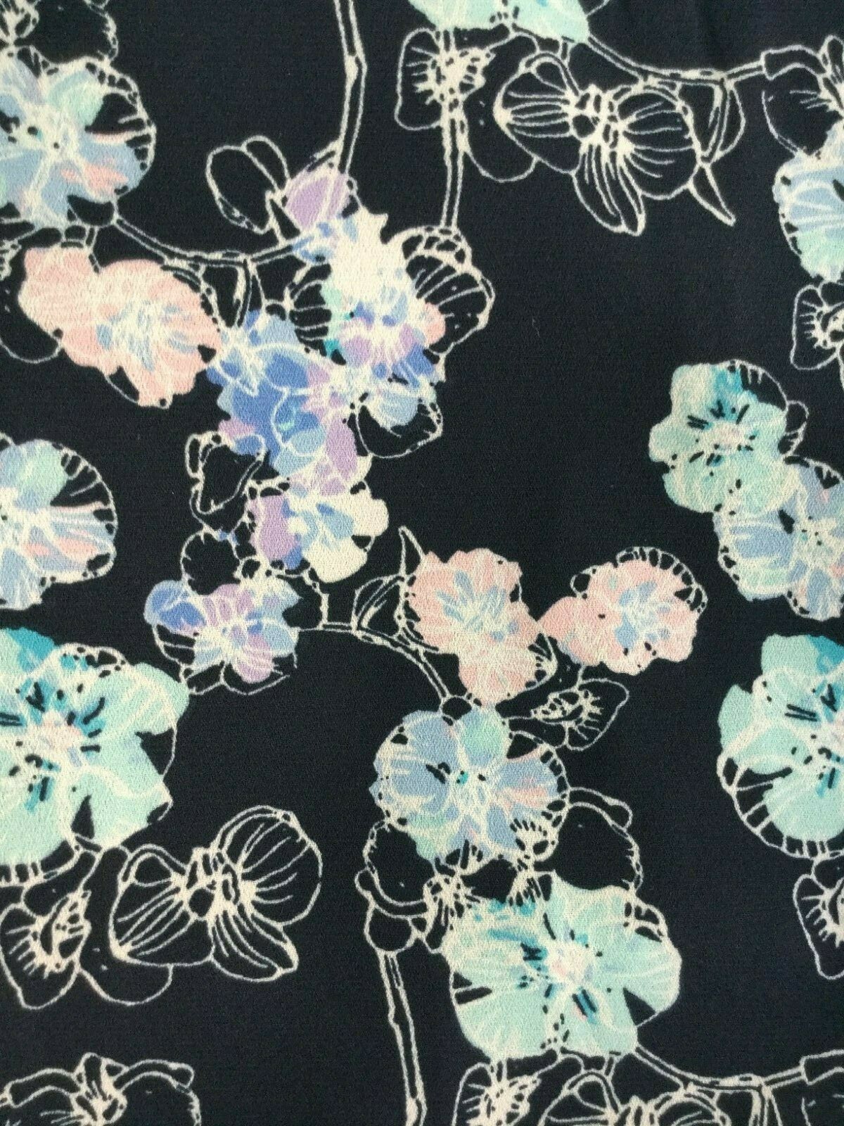 Eclair Blue Floral Dress Smocked-Back Size Large Navy Fit & Flare Beach Sundress