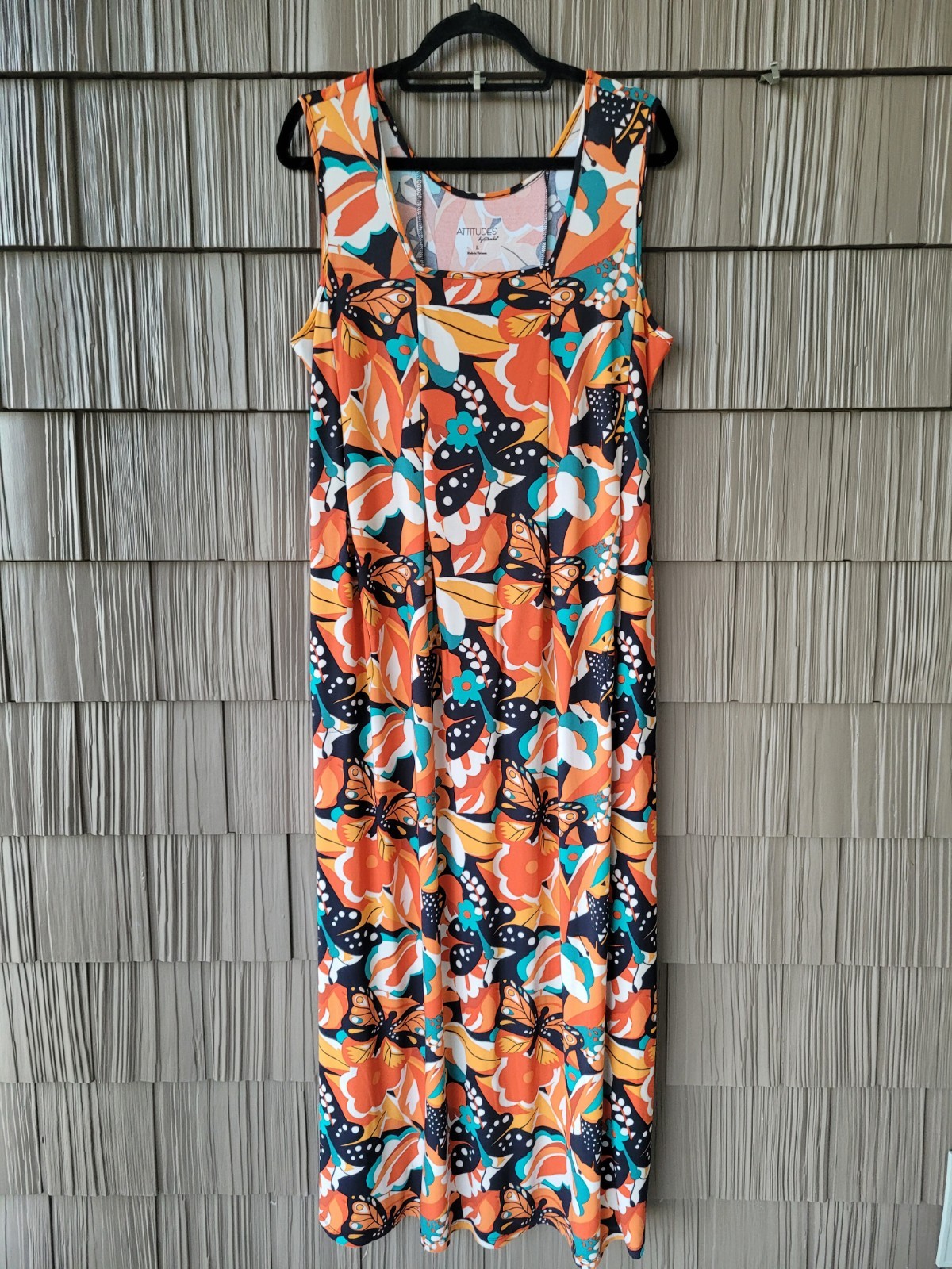 Attitudes by Renee Women’s Como Jersey Dress Bold Orange Butterflies Large L