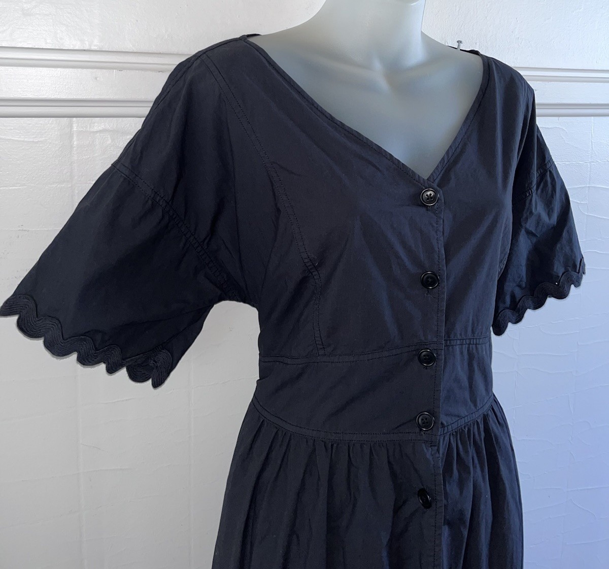 New $198 ALEX MILL RICK PAPER COTTON DRESS Prairie Midi Ric Rac BLACK-Size XL