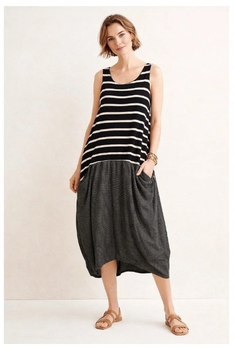Alembika Layered Cocoon Dress Size 4 (US 12 14) Black Striped Grid Jersey Israel