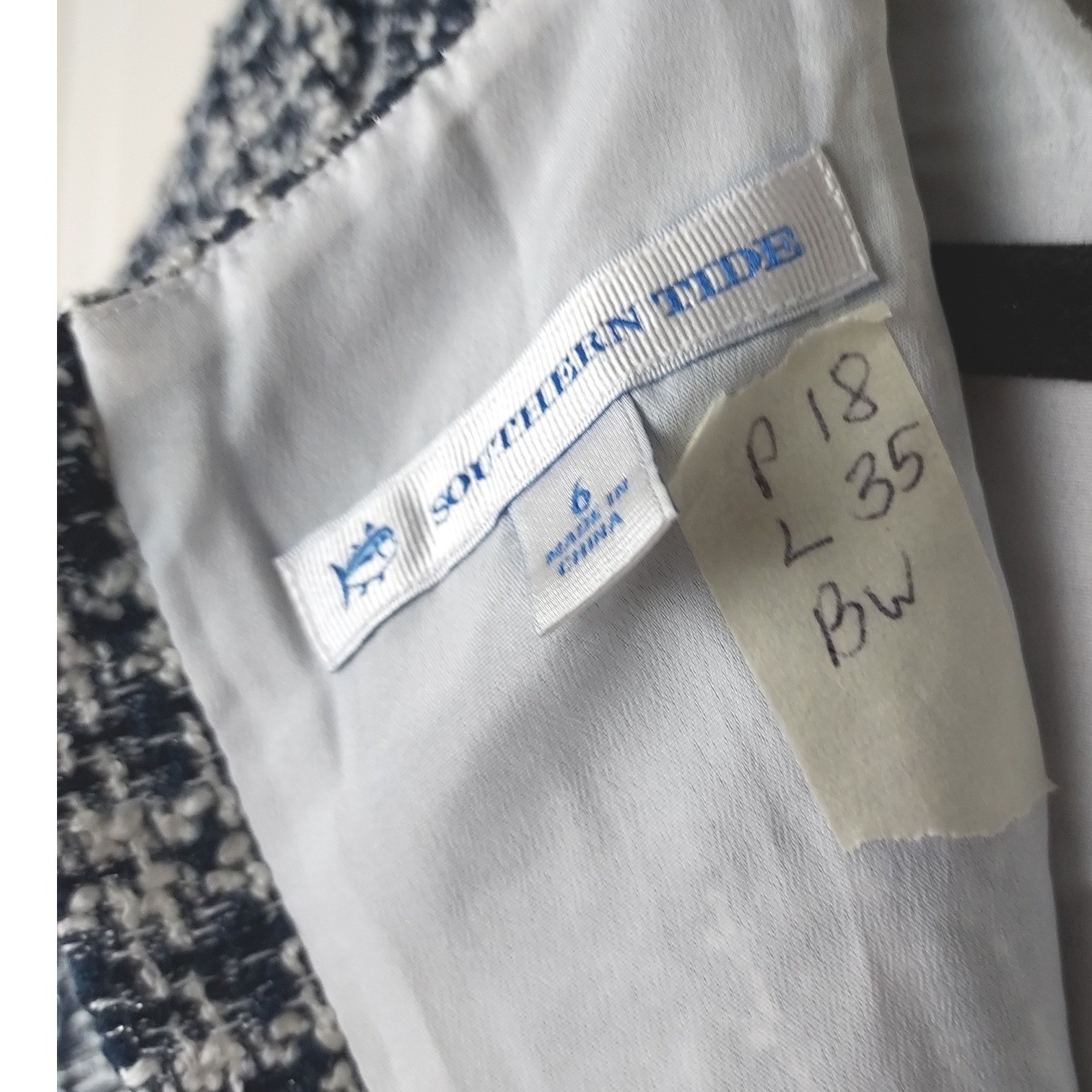 Southern Tide Womens Navy White Tweed Plaid Sheath Dress Size 6 Style #5992