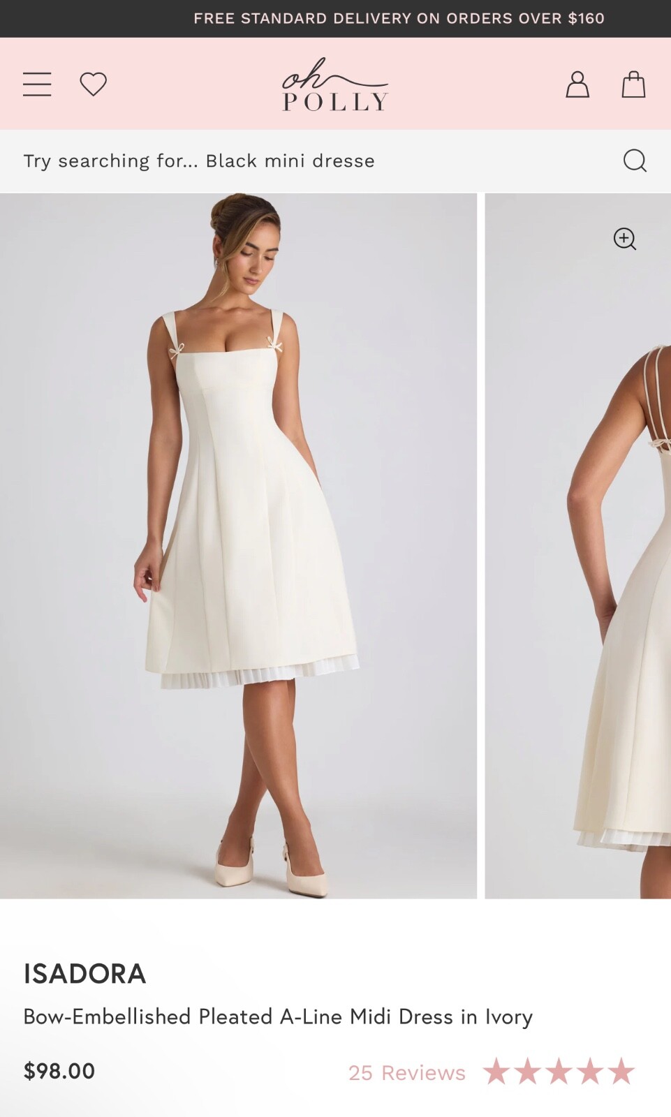 Bow-Embellished Pleated A-Line Midi Dress in Ivory