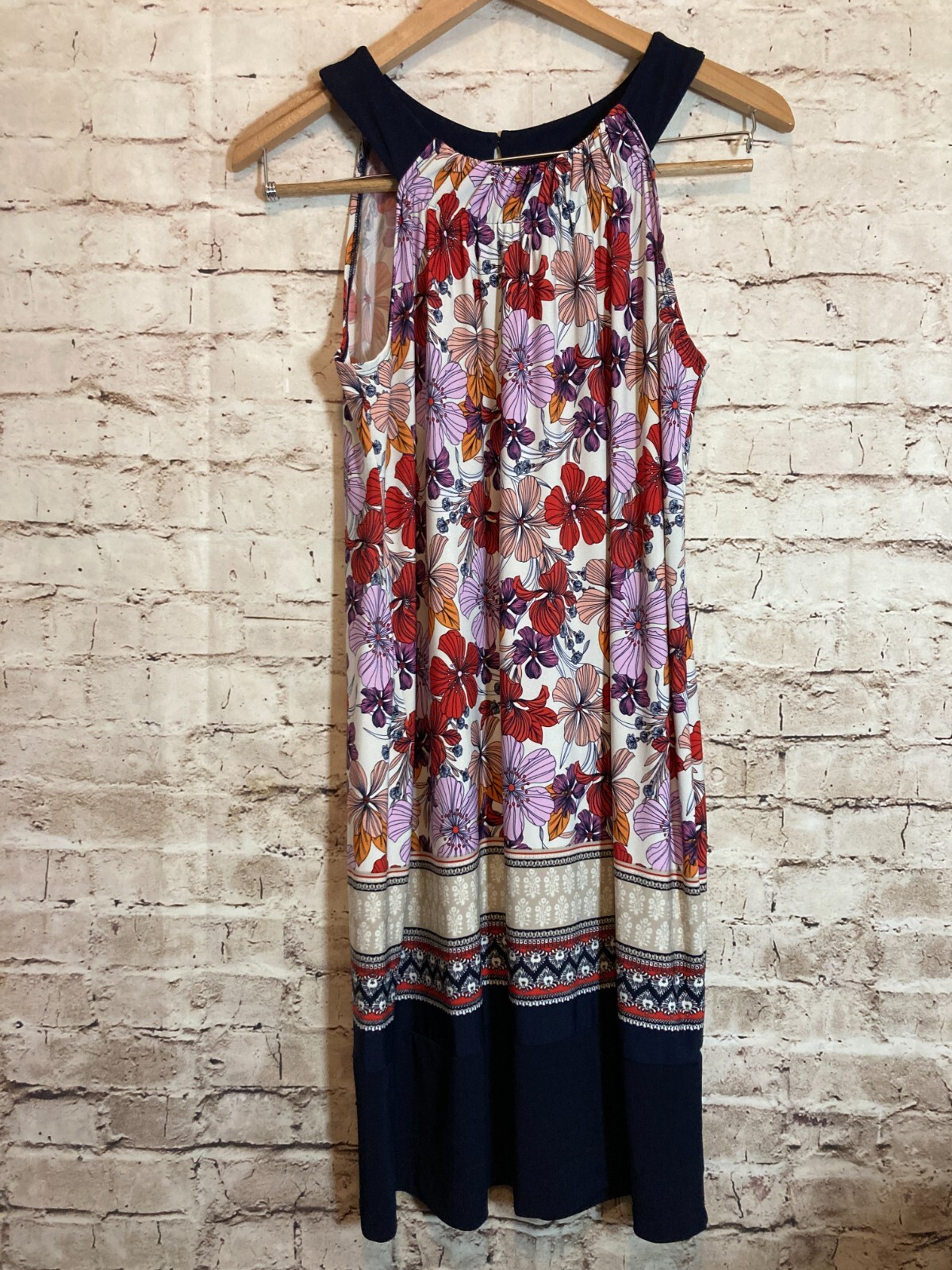 Enfocus Studio Halter Dress Womens 4 Pink & Purple Floral Flowy Stretch