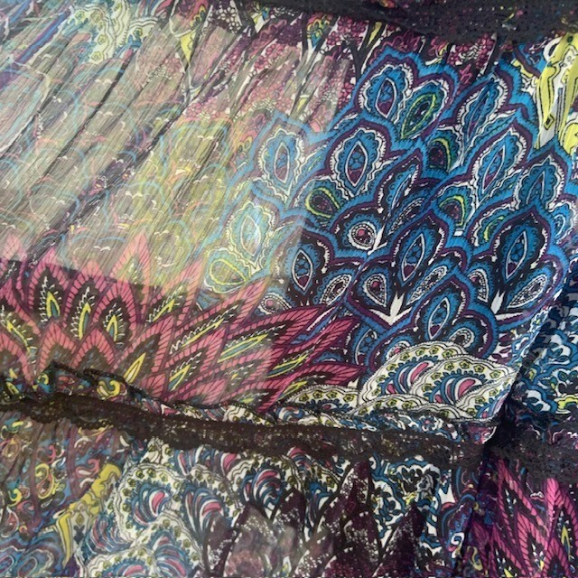 Paisley Patchwork Maxi Dress M Boho Tiered Lace Gypsy Indie Folk Whimsigoth