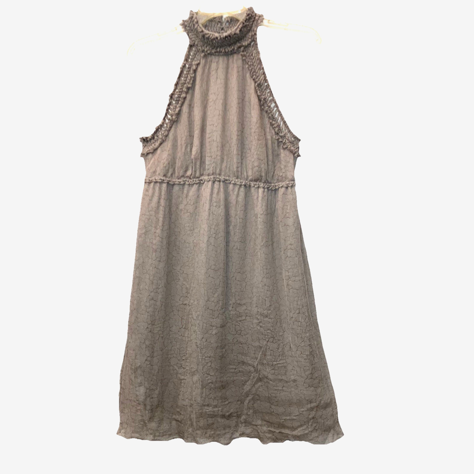 LEON MAX size S 100% Silk Chiffon Sleeveless Bare Shoulder Dress Keyhole Halter