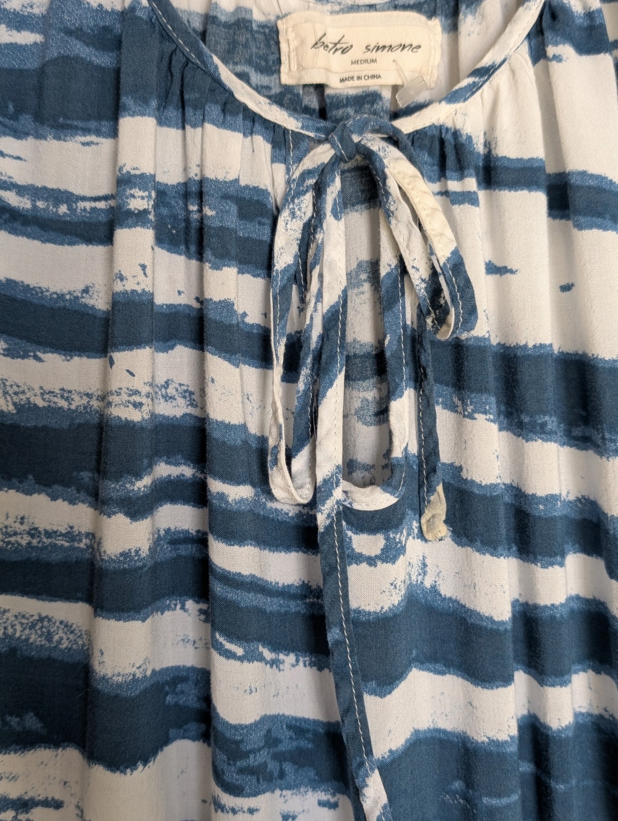 Retro Simone Maxi Dress M Blue & White Tie-Dye Boho Beach Cover-Up 100% Rayon