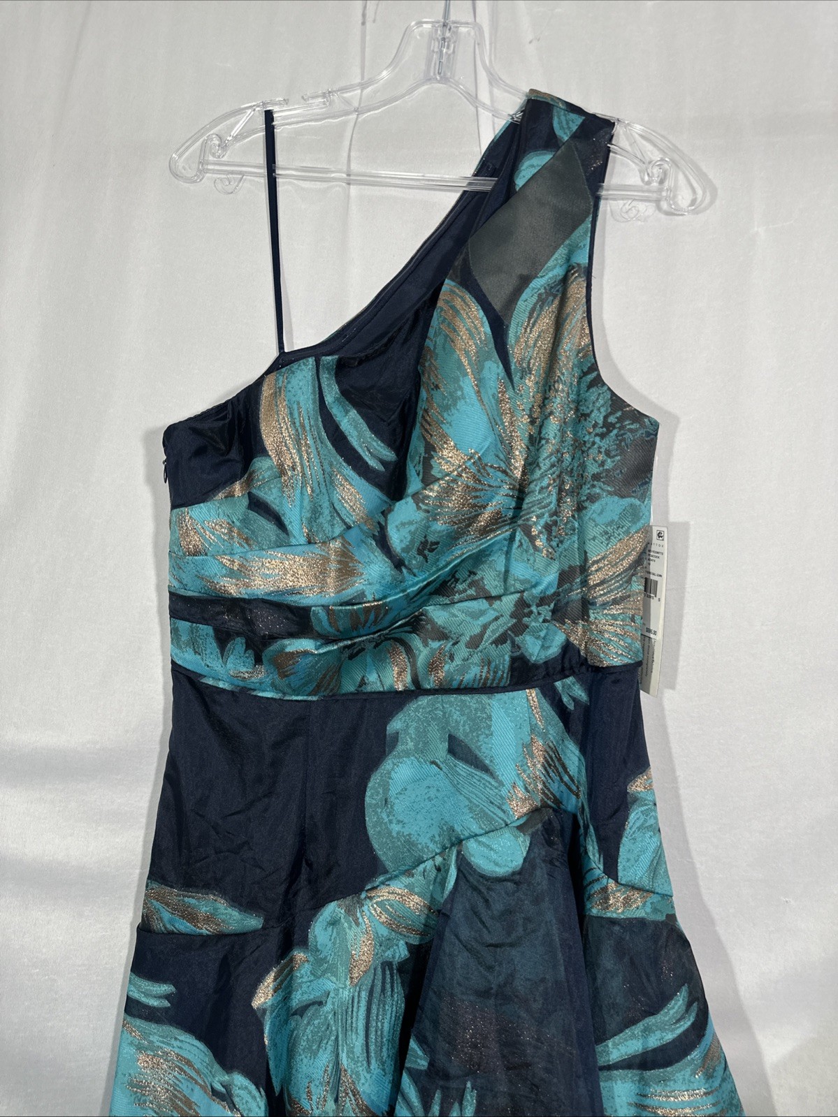 NWT Aidan Mattox [ 10 ] One Shoulder Tiered Ruffle A-Line Metallic Gown J2006