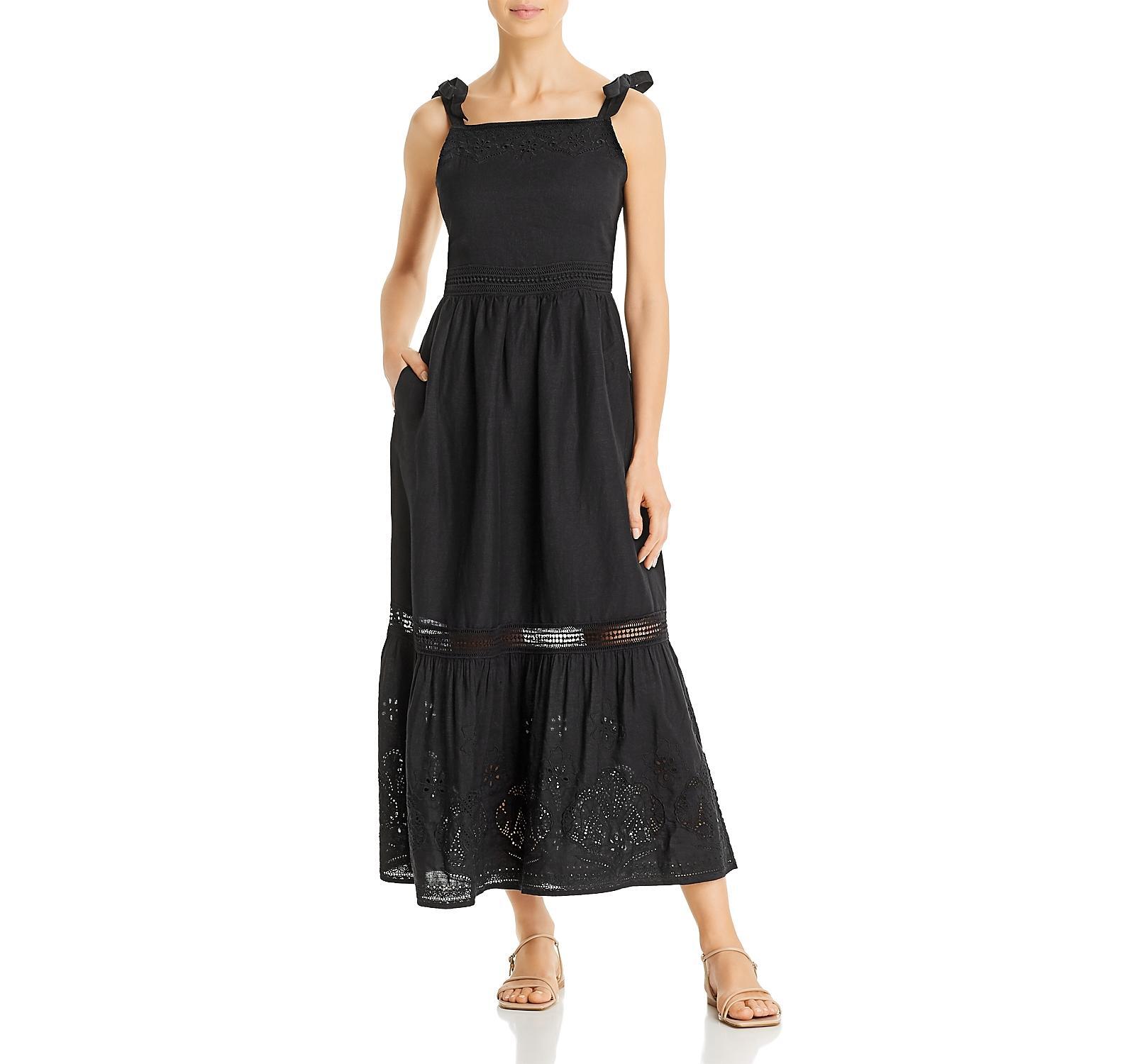 Tommy Bahama 286149 St. Lucia Linen-Blend Square-Neck Dress Black, Size Small