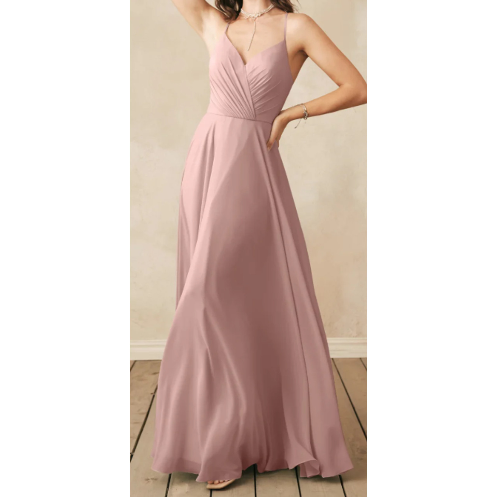 AW BRIDAL 6 S Dusty Rose pink chiffon Melody party maxi dress NEW 0B1