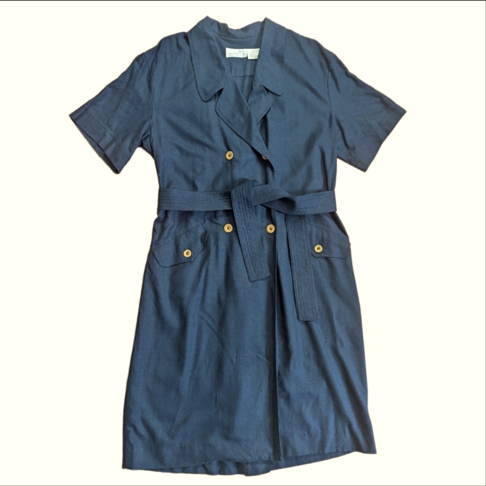 Vintage Liz Claiborne Petites Classic Navy Double Breasted Belted Sports Dress