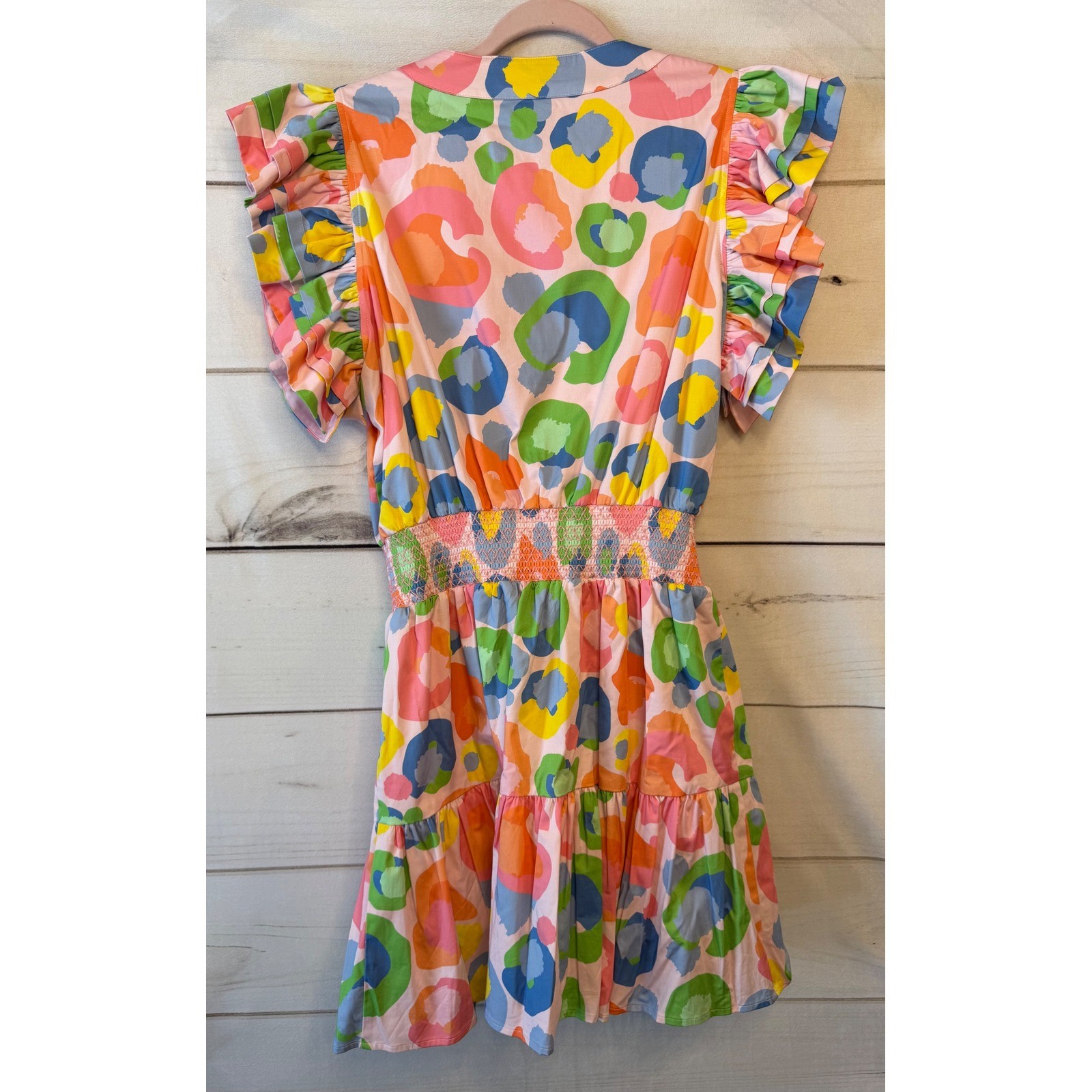 Emily McCarthy Poppy Dress Invite Joy Abstract Leopard Ruffle Mini Dress Medium