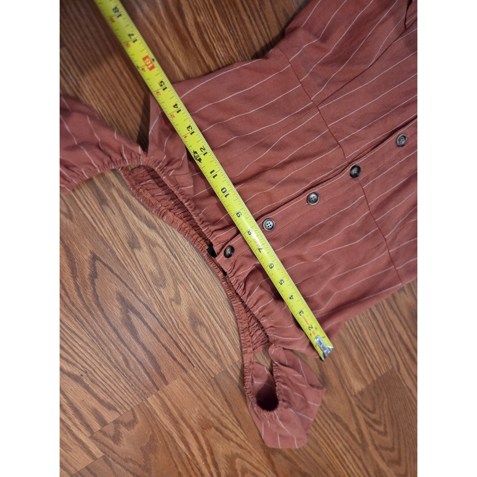 Lulus Rust Orange Pinstripe Linen Blend Button Front Midi Dress Womens Medium