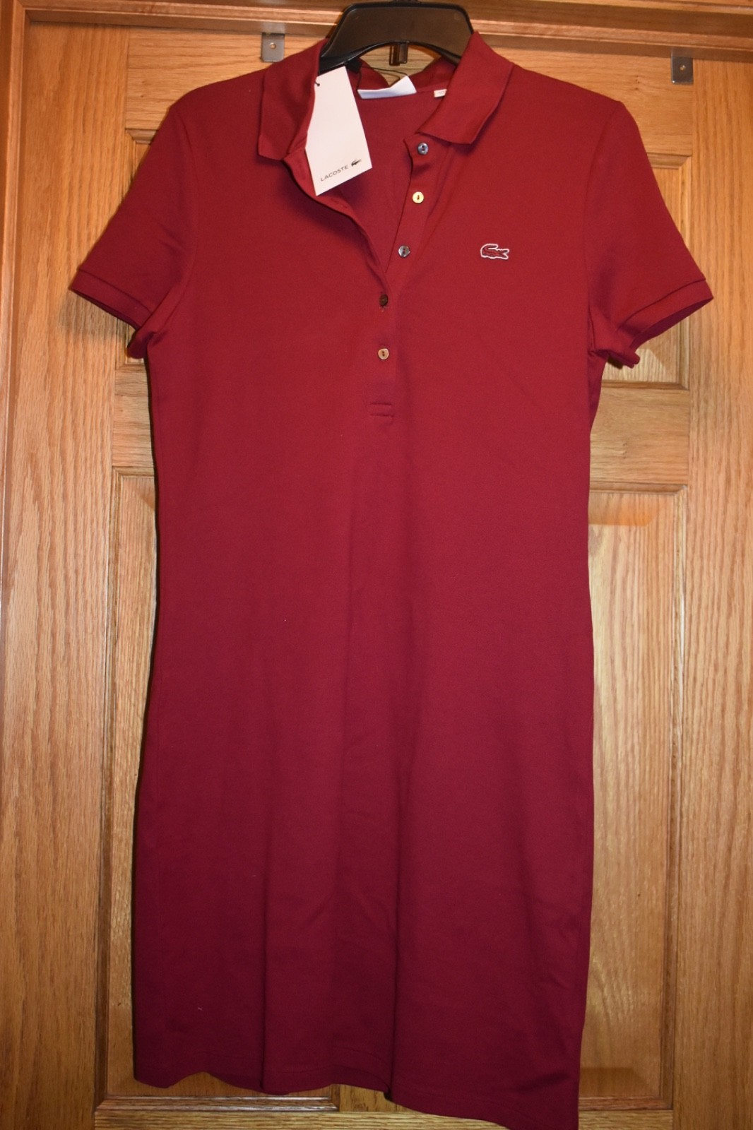 Lacoste Women’s Stretch Cotton Piqué Polo Dress Burgundy size 40 NWT