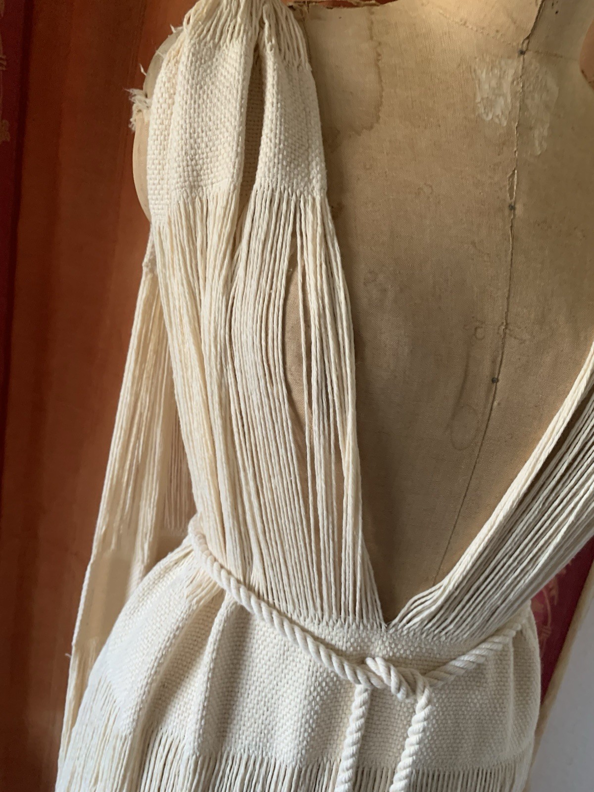 Hand Wovan Macram Cover Up Cotton Dress With Fringes Handmade Mexico