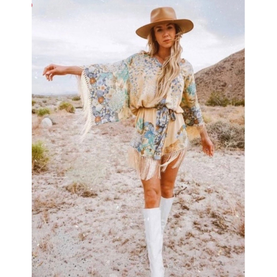 Spell & The Gypsy Collective Willow Tassell Dress Yellow Floral Boho Fringe L