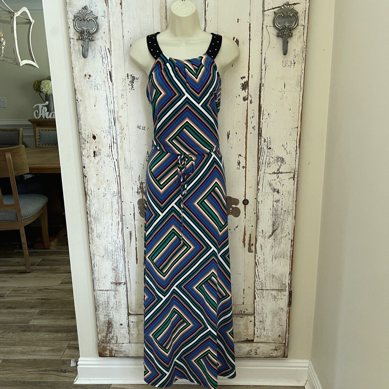 Calvin Klein Size XS Womans Purple Blue Green White Black Sleeveless Maxi Dress