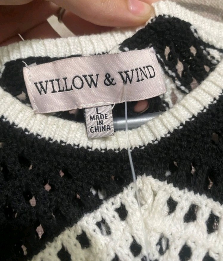 NWT Willow & Wind SZ L Black & White Chevron Crochet Bohemian Tropical Dress