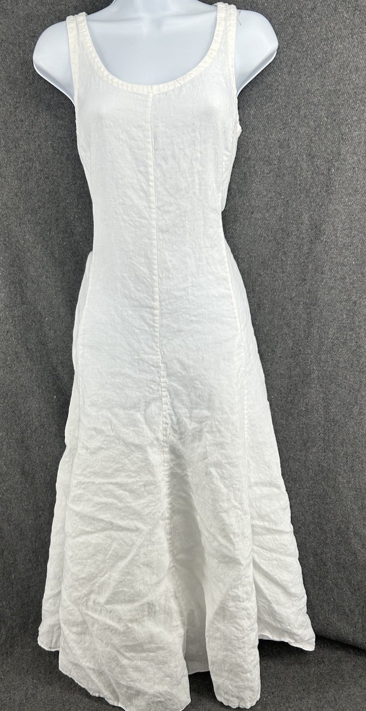 EILEEN FISHER White Irish Linen Handkerchief w/Ties Lagenlook Dress Size Small