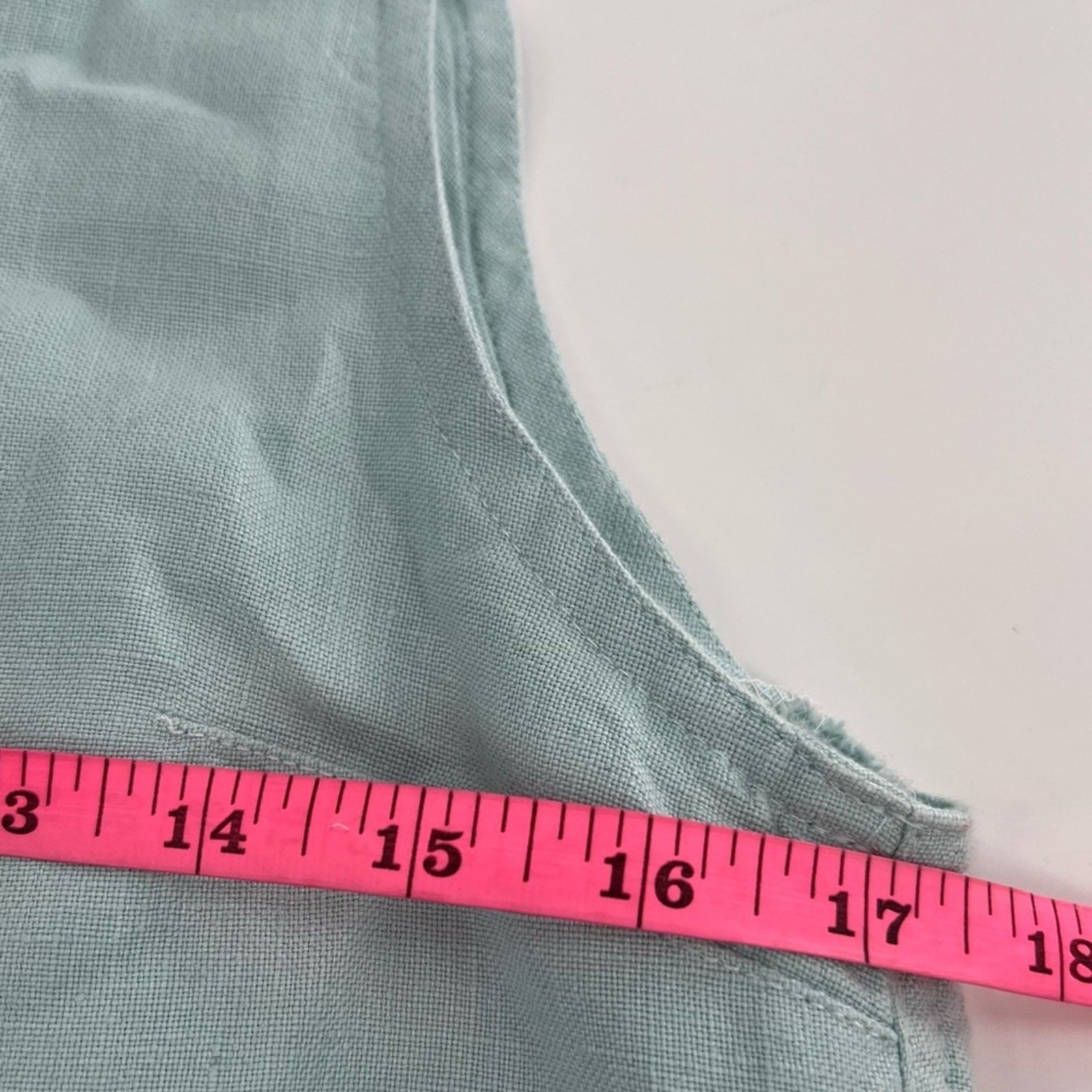 iLinen colorblock light blue tan shift dress with pockets sz S