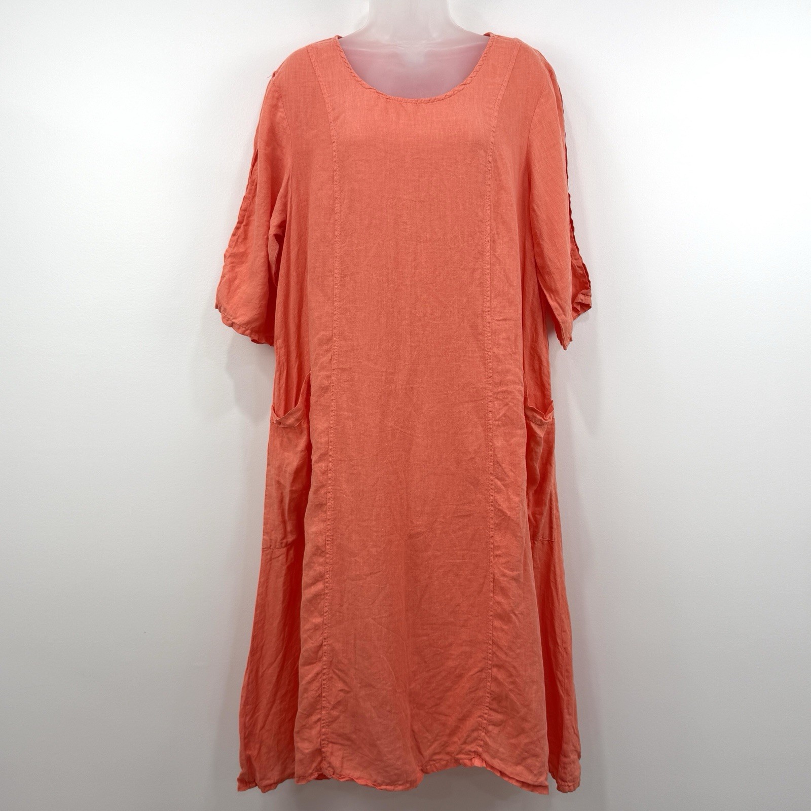 Match Point 100% Linen Dress Women’s M Coral Lagenlook Vacation Beachy Boxy