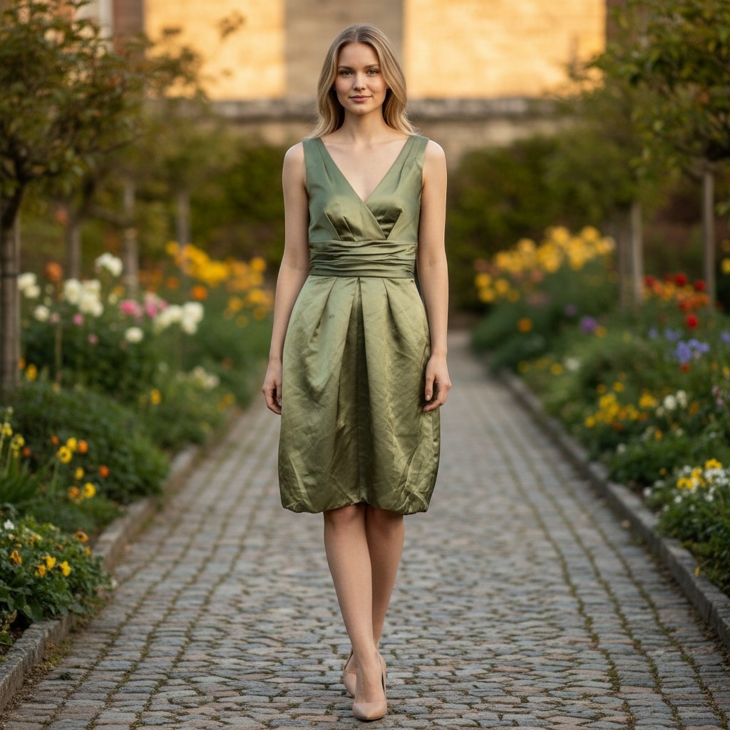 Watters & Watters Cocktail Dress Women 4 Green Satin Pleated Bridesmaid Formal