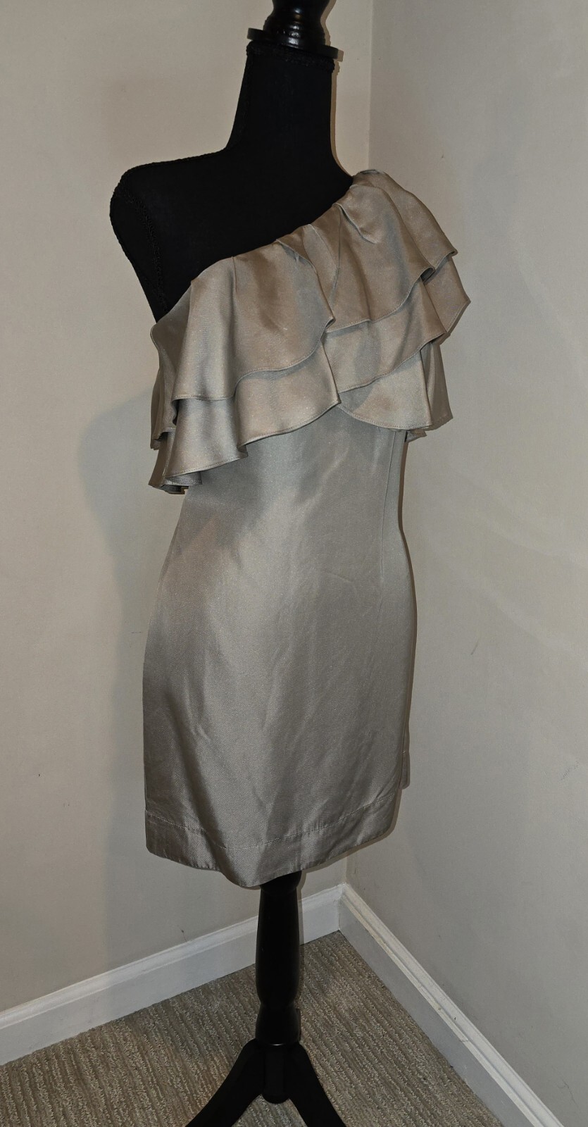 Banana Republic Silk One Shoulder Strap Shift Dress Ruffels Sleeveless Sz 2…