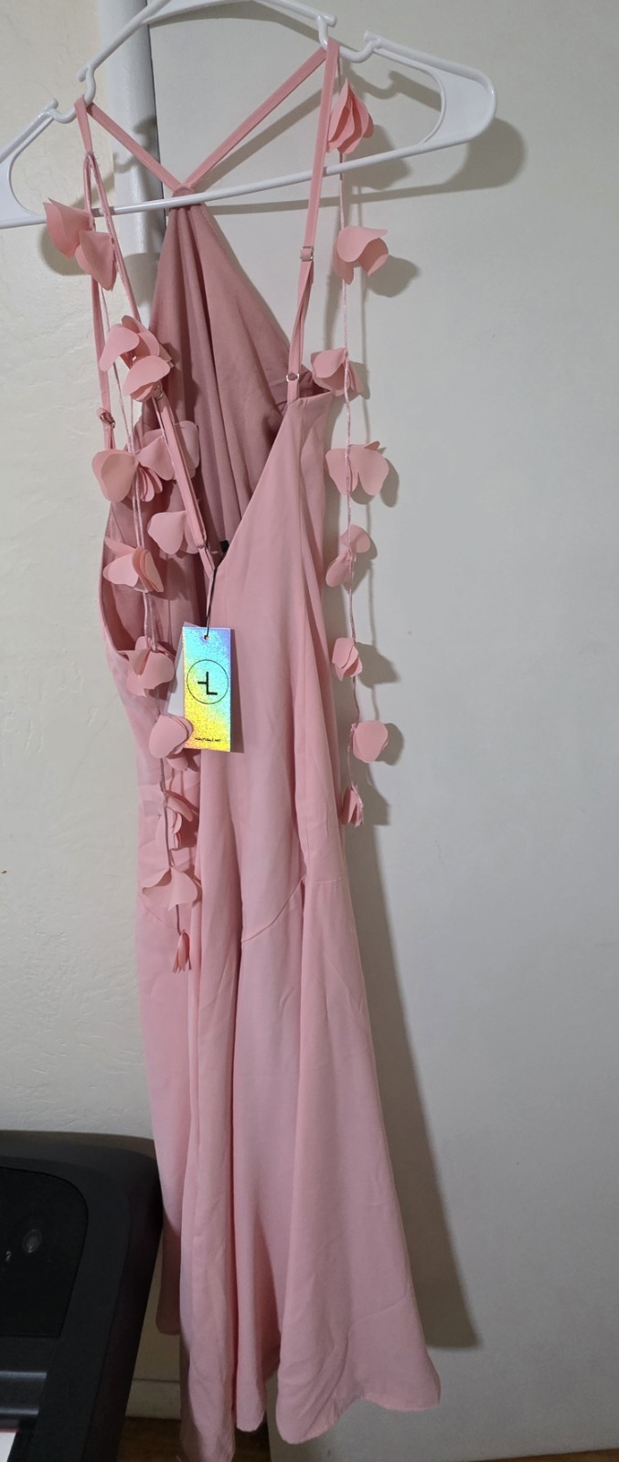 Pink Halter Backless Satin Maxi Dress Appliqué Zip Party/Cocktail Size XS