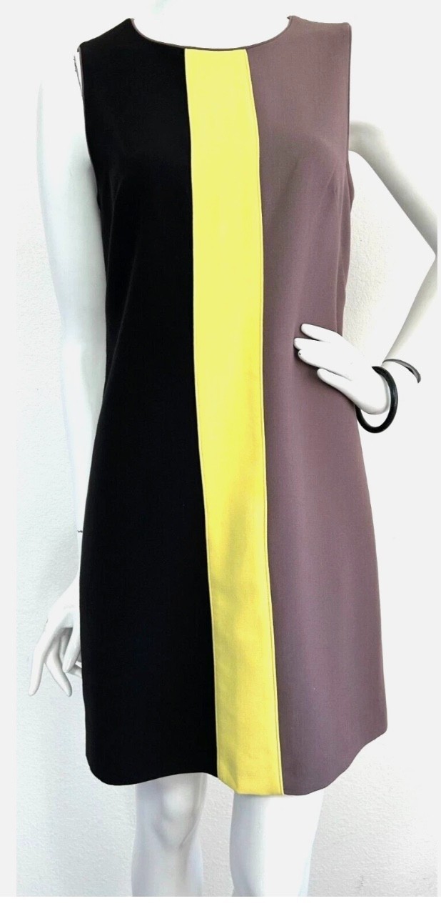 Vince Camuto Mod 60s Sheath Dress 6 Sleeveless Color-Block Minimalist Zip EUC