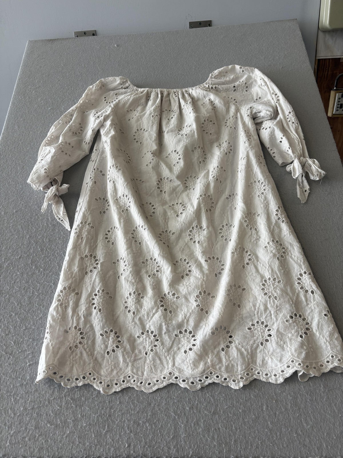 Valentina Naldi Dress Womens S White Eyelet Off Shoulder Lined Cotton Boho Shift