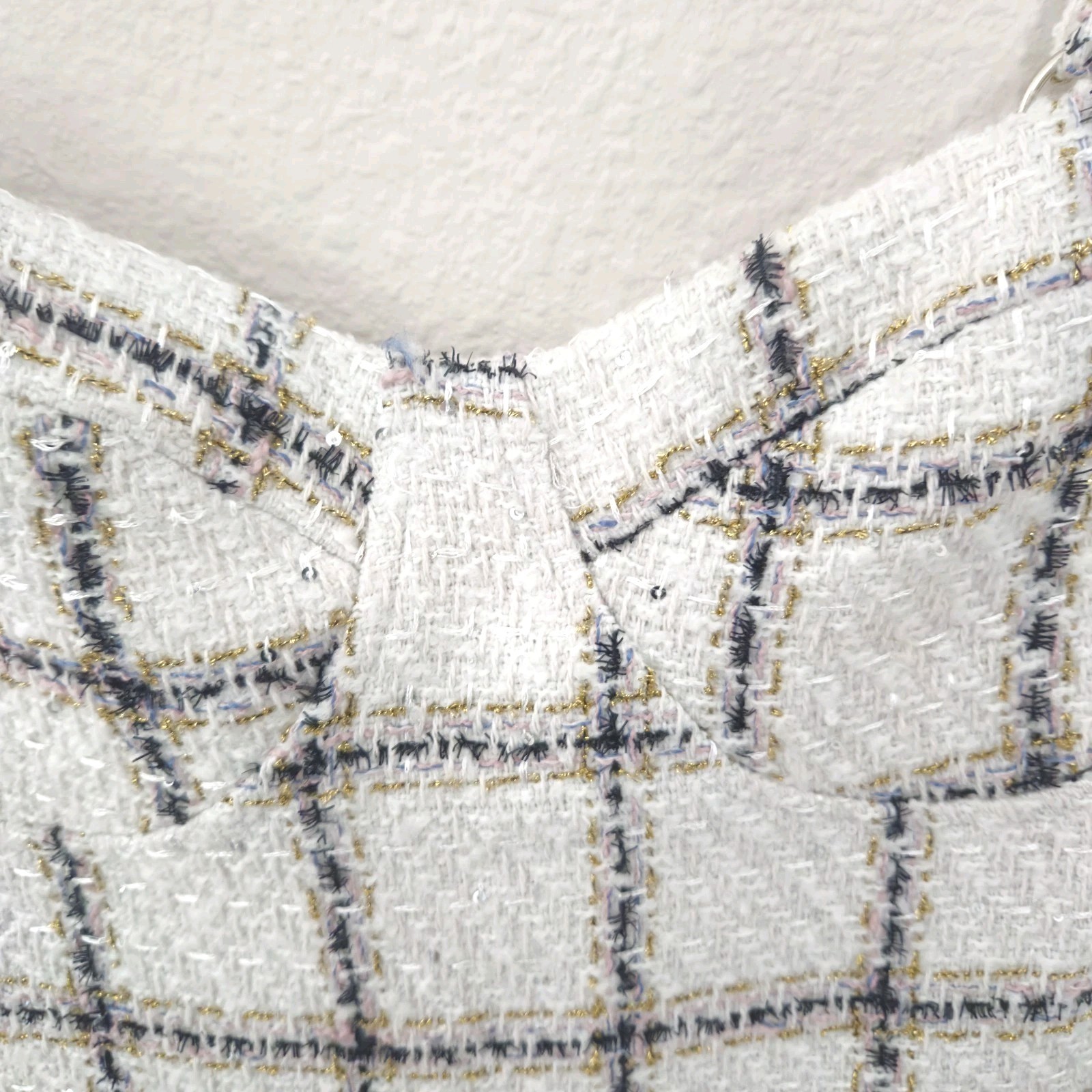 Lulu’s Elevated Delight White Plaid Tweed Bustier Midi Sheath Dress Sz Large