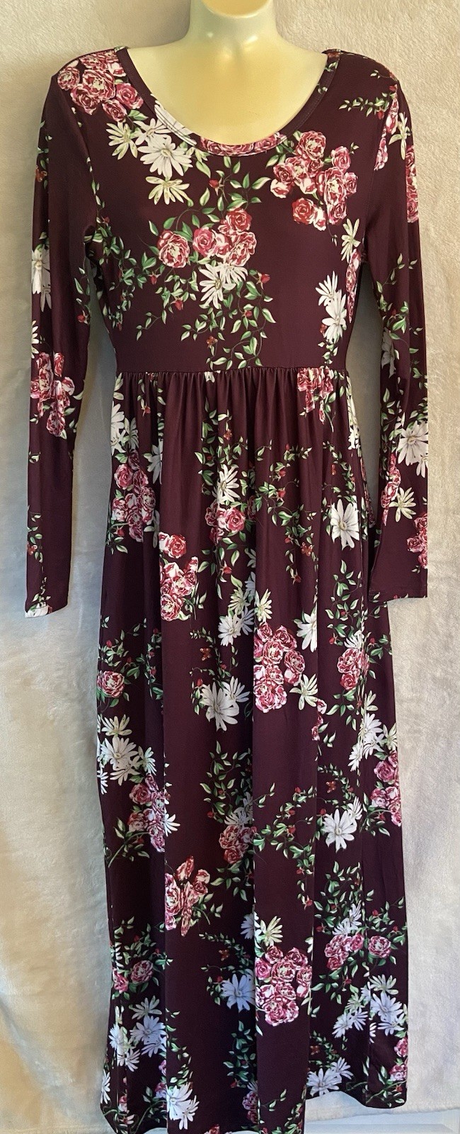 Your Style Women’s S Burgundy Floral Long Sleeve Maxi Dress