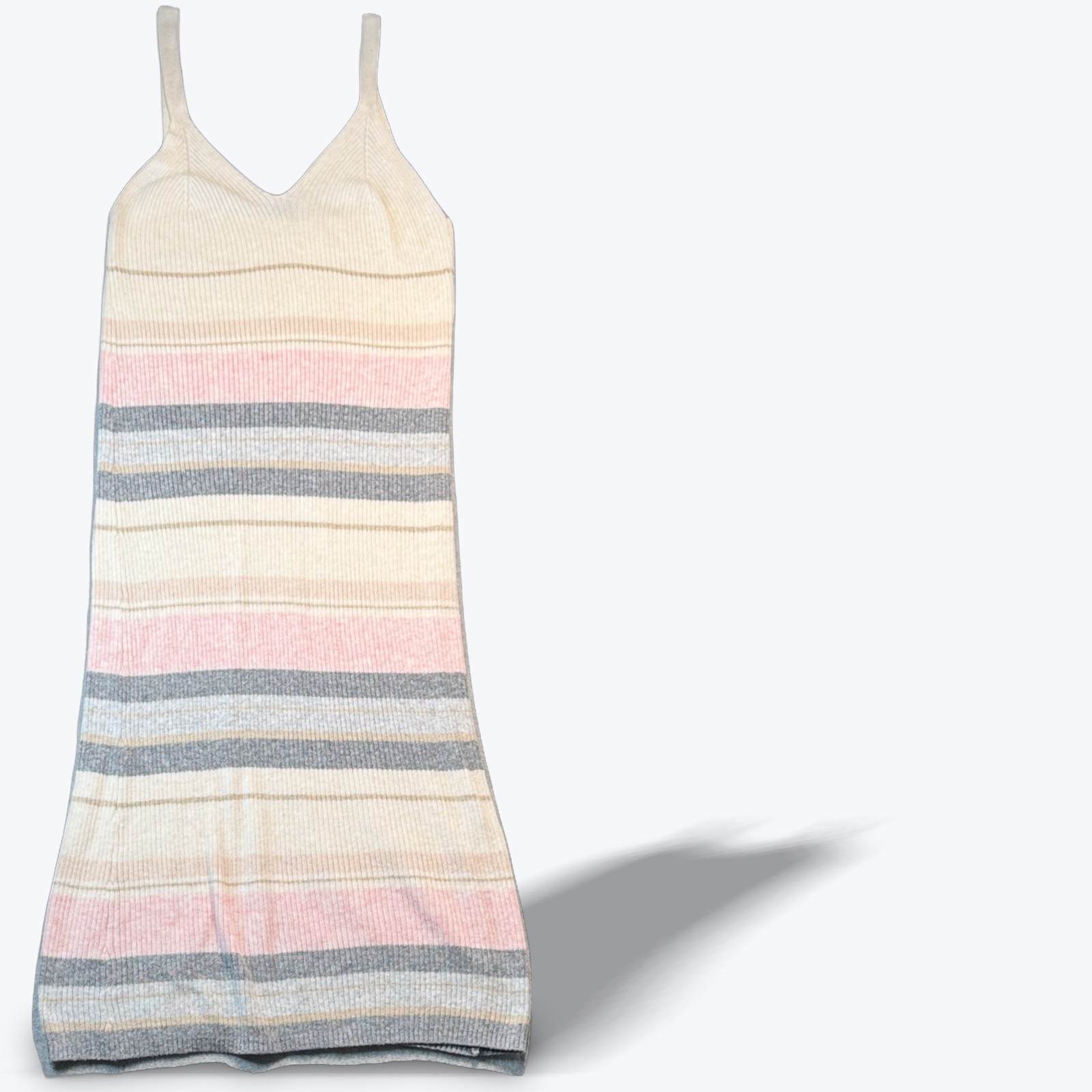 Z Supply Maxi Dress Ribbed Knit Striped V Neck XS Cream Pink Grey
