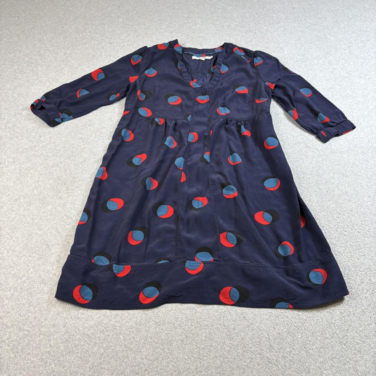 Boden Dress Womens 12 Long UK 16L Blue Polka Dot 3/4 Sleeve Art To Wear Boho