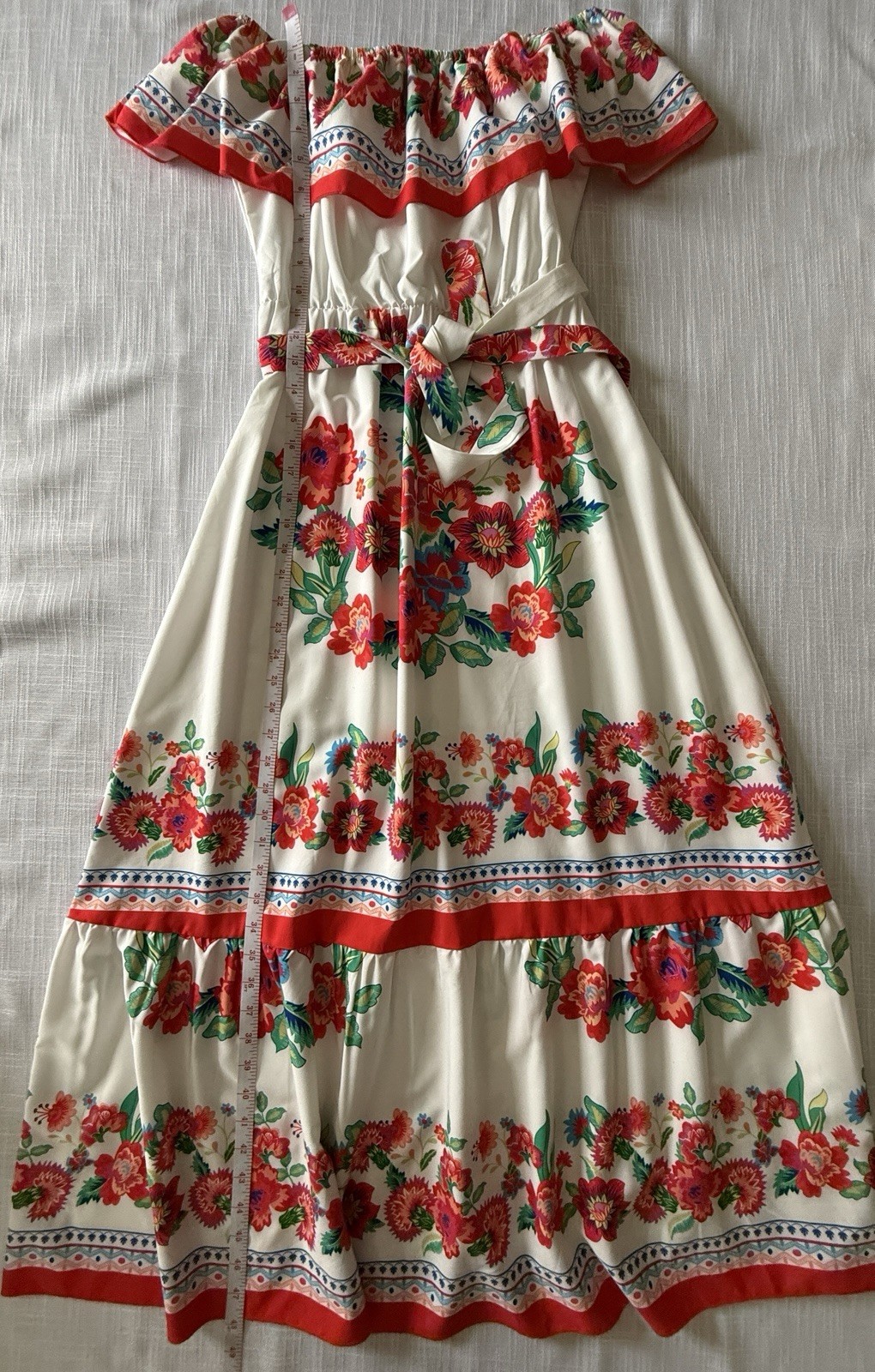 Boture Women’s White Red Blue Green Floral Off Shoulder Ruffle Midi Dress Sz M
