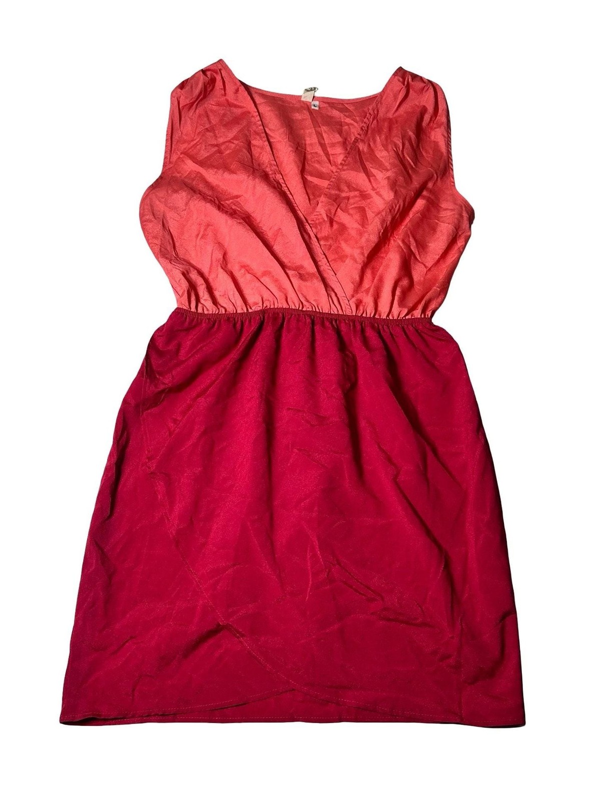 Peppermint Women L Colorblock Sleeveless Surplice Dress Coral Pink Magenta USA